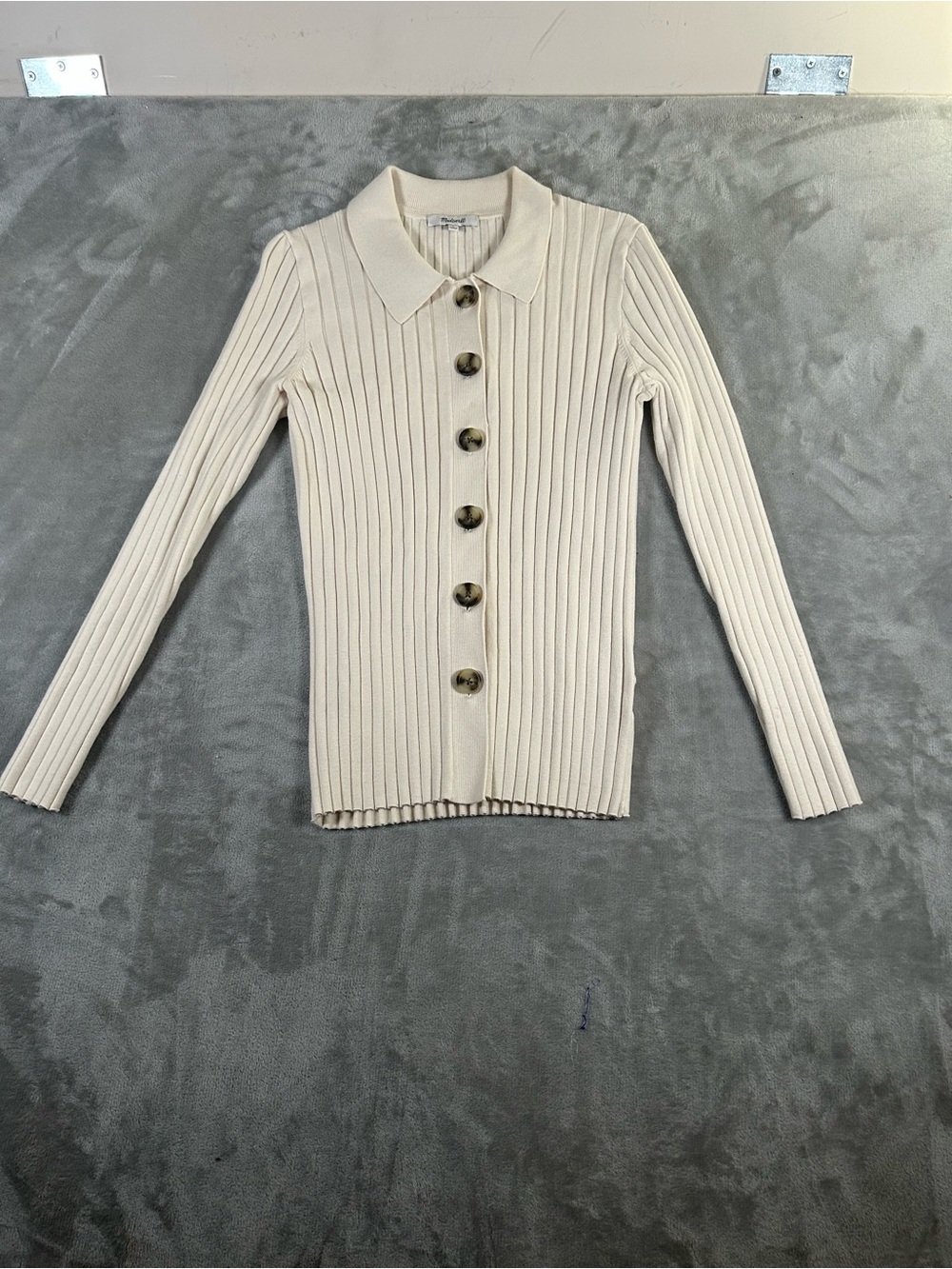 Madewell polo Cream Ribbed Button-Front Collared Sweater - Picture 2 of 12